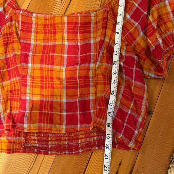 Arizona Jean Co plaid Smocked Crop Top large xl - Picture 7 of 11